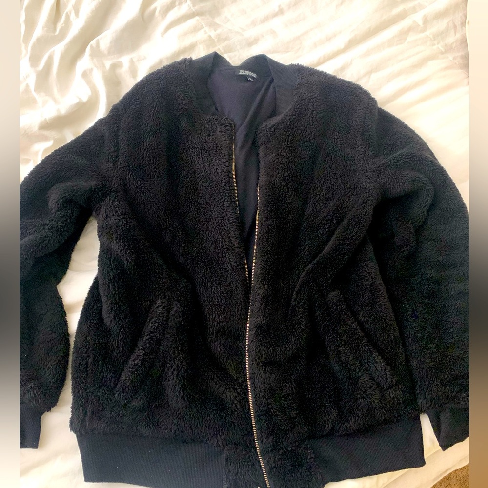 Black Sherpa bomber jacket, size large, ELWOOD